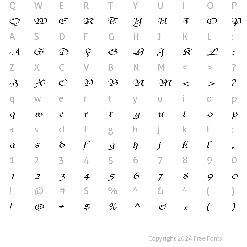 Character Map of AgincortExtended Italics