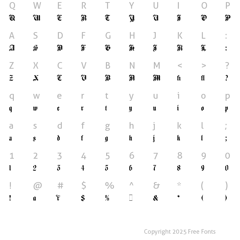 Character Map of Agincourt LET Plain