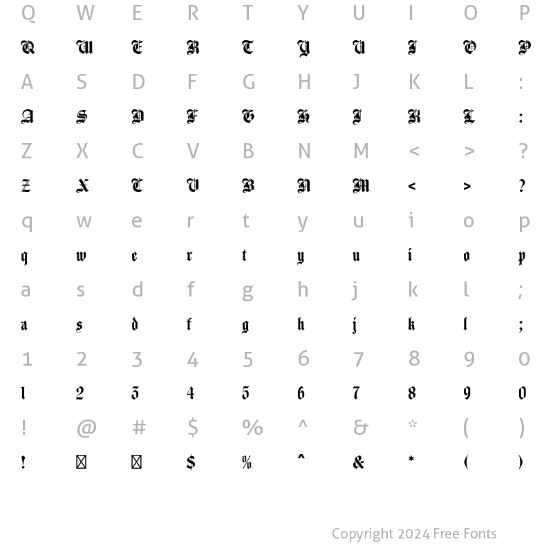 Character Map of Agincourt Std Regular