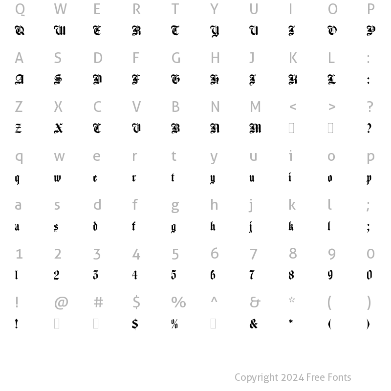 Character Map of AgincourtPlain Regular