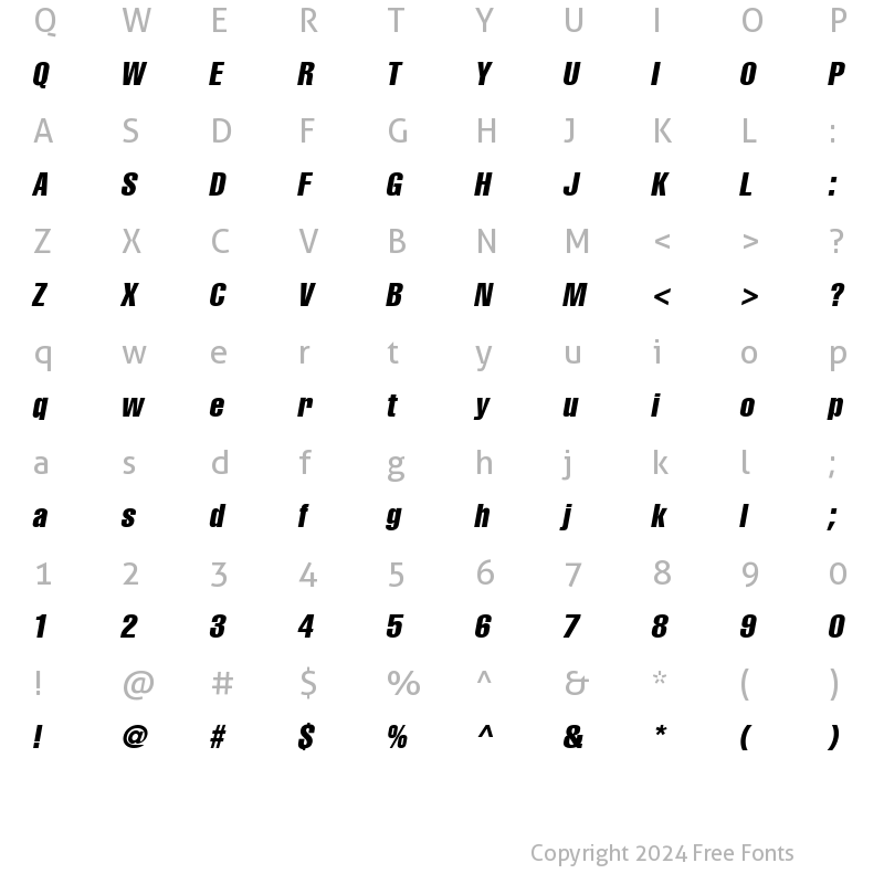 Character Map of AGLettericaCompressed Oblique