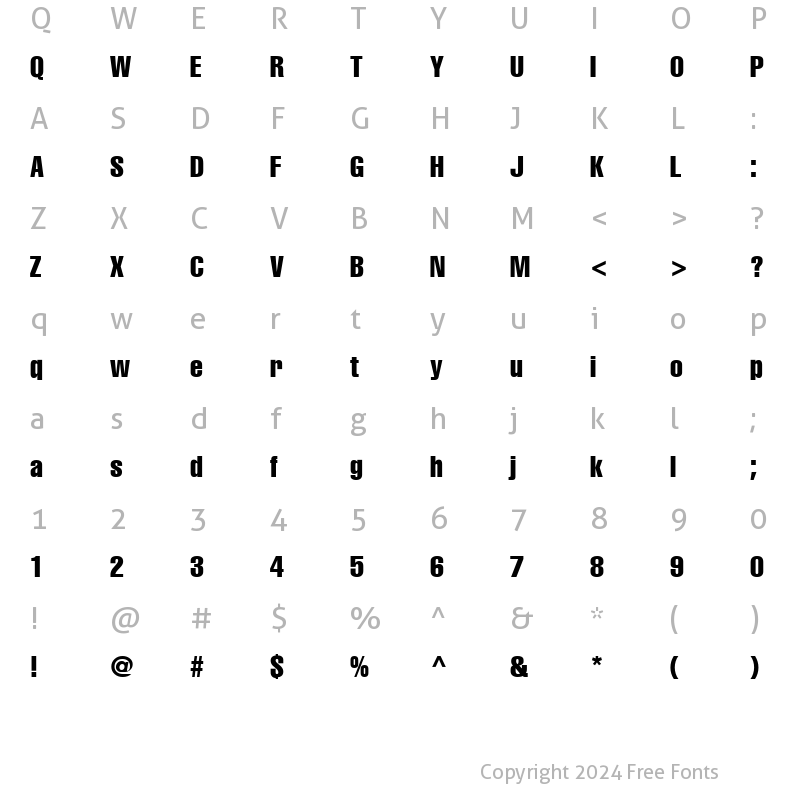 Character Map of AGLettericaCompressed Roman