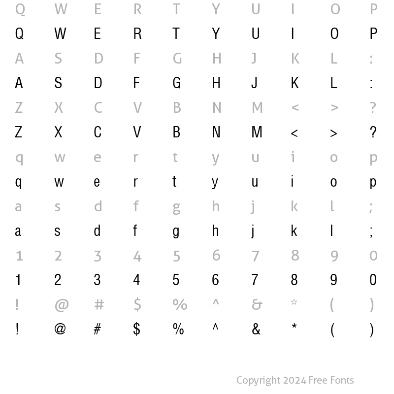 Character Map of AGLettericaCondensed Roman