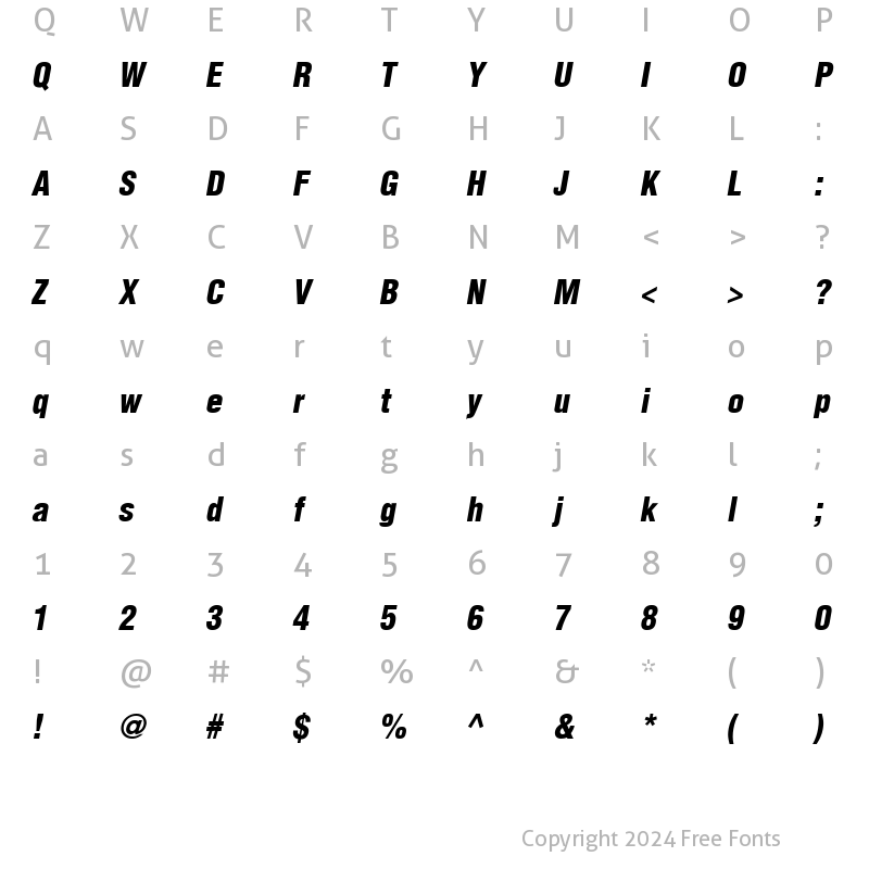 Character Map of AGLettericaCondensedLight BoldOblique