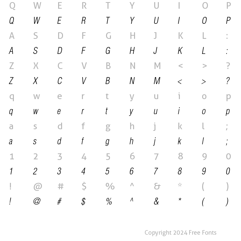 Character Map of AGLettericaCondL Italic