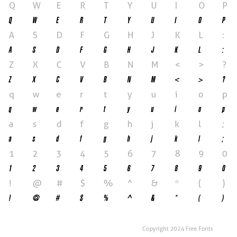 Character Map of AGLettericaUltraCompressed Oblique