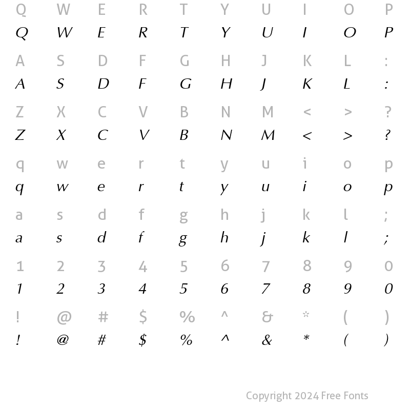 Character Map of AGOptimaCyr Oblique