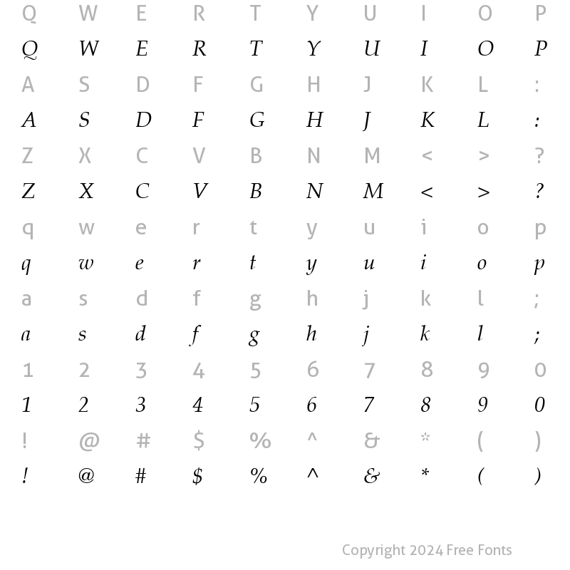 Character Map of AGPalatial Italic