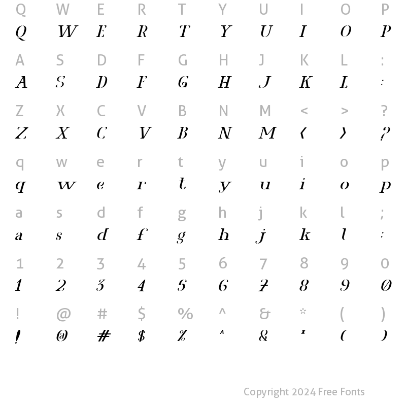 Character Map of Agrasia Italic Italic