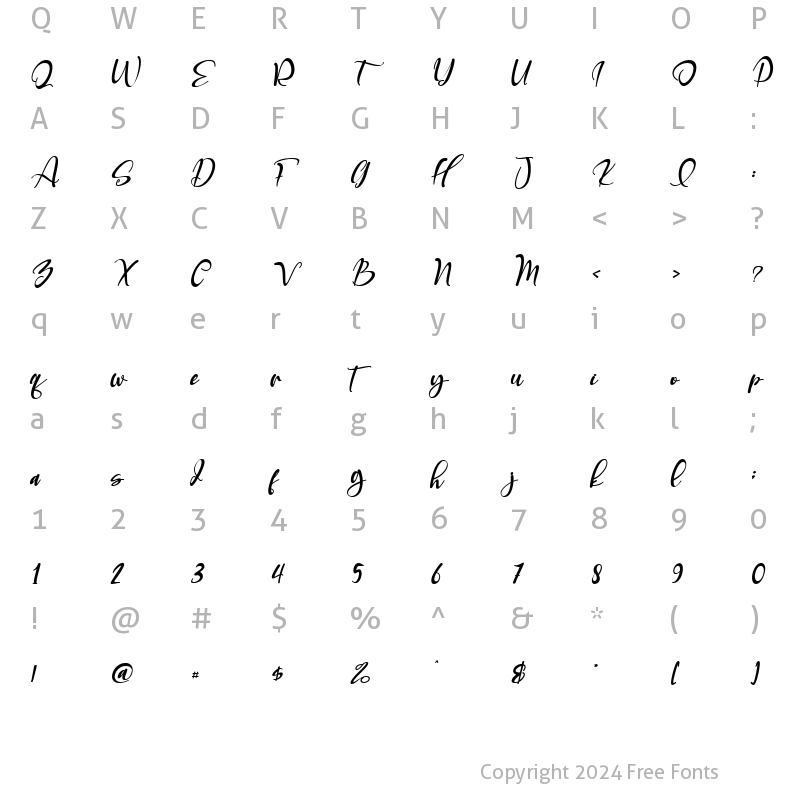 Character Map of Aguellera Italic