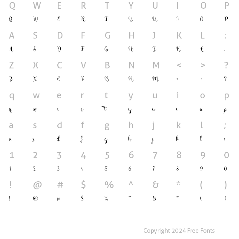 Character Map of Ahsan Sinta Regular