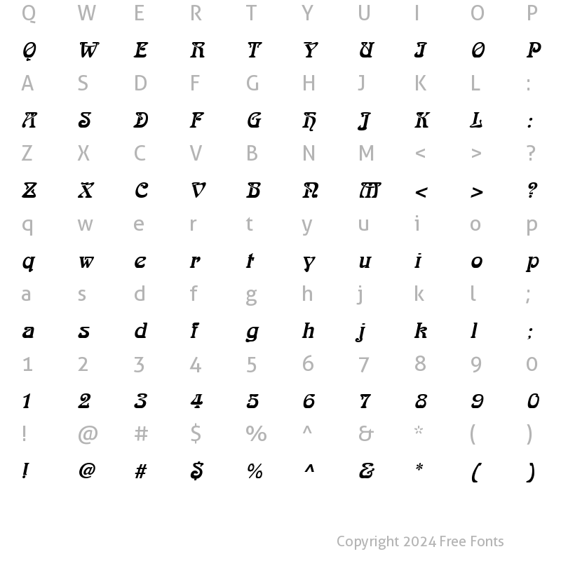 Character Map of Aidan BoldItalic