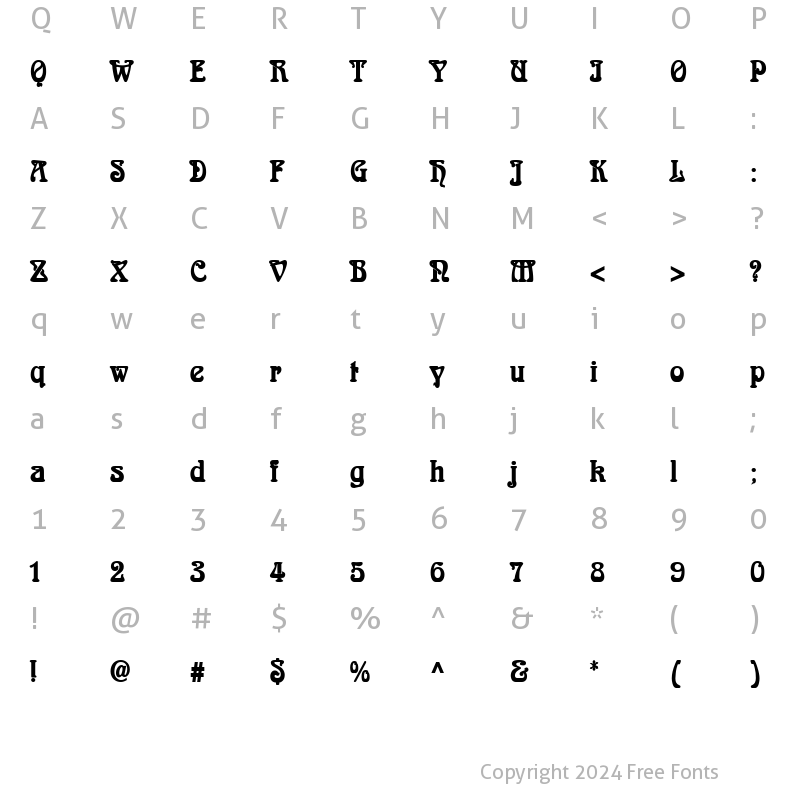 Character Map of Aidan Thin Bold