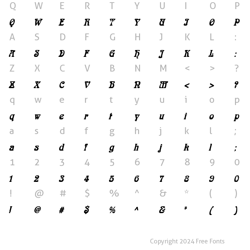 Character Map of Aidan Thin BoldItalic