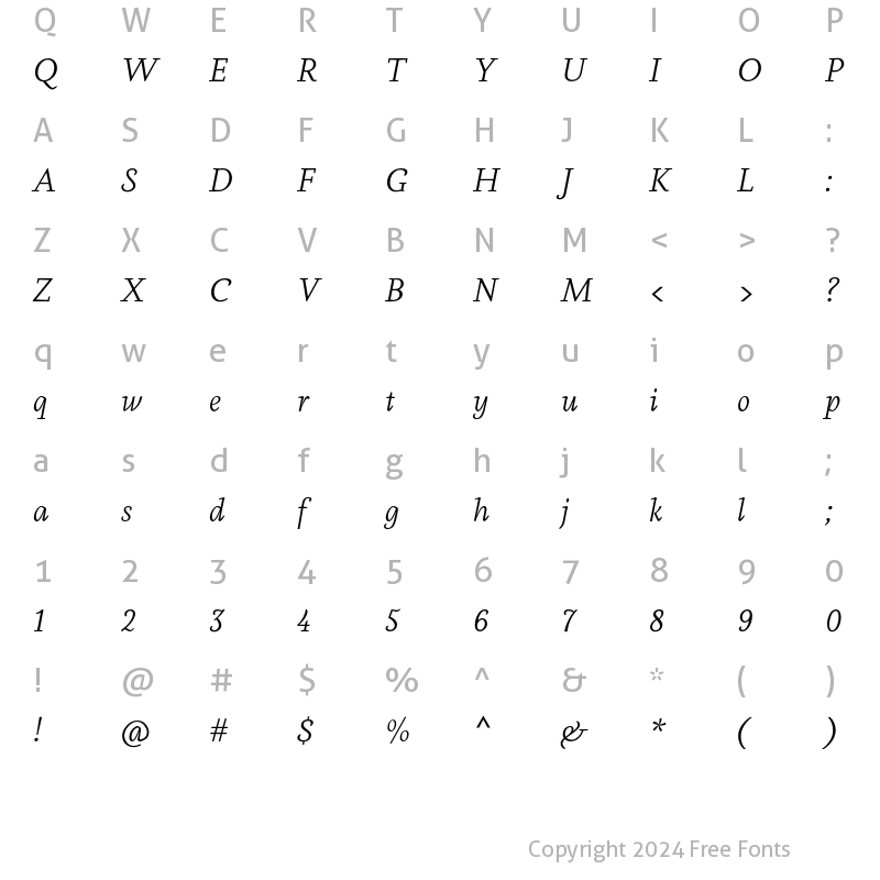Character Map of Aila Light Italic