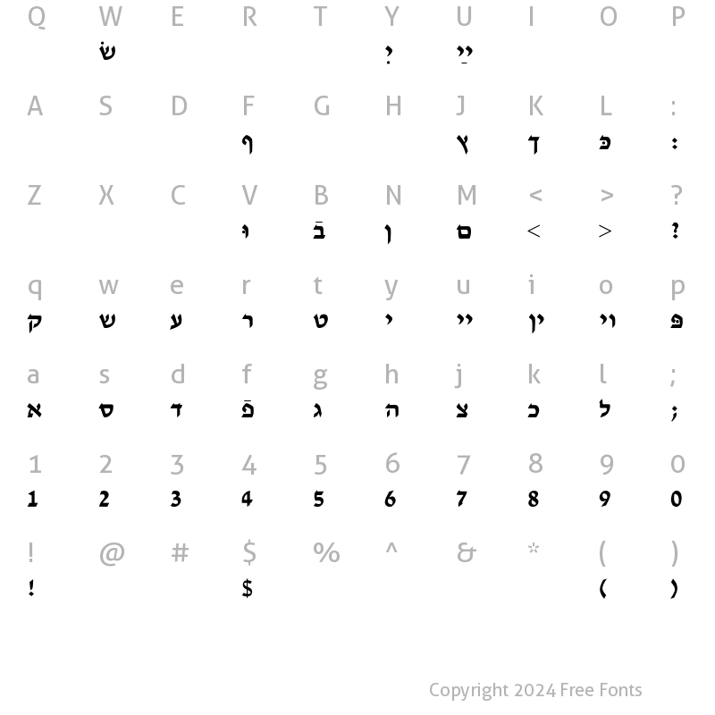 Character Map of Ain Yiddishe Font-Modern Regular