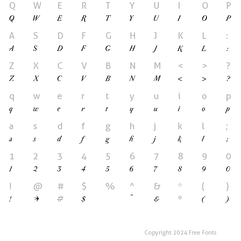 Character Map of AIParmaPetit Italic