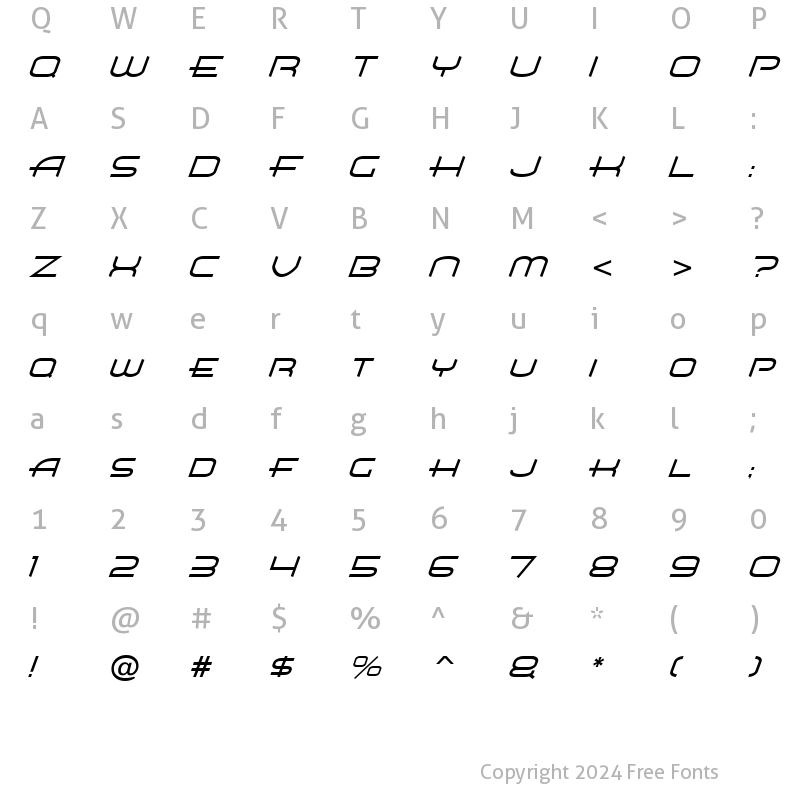 Character Map of Air Flow BTN Lt Oblique