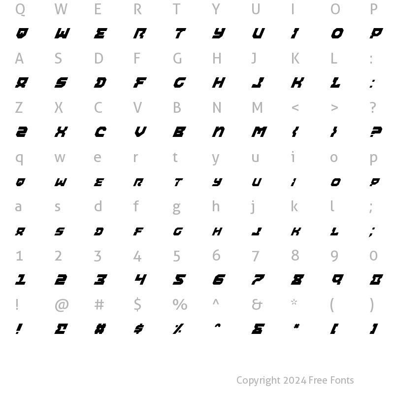 Character Map of Airacobra Italic Italic