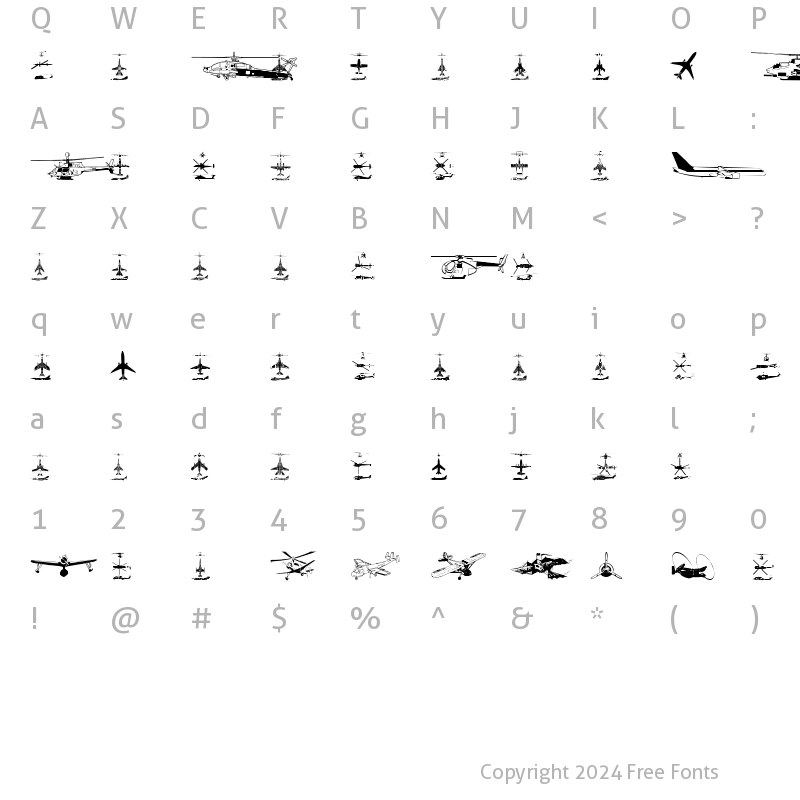 Character Map of Aircraft Regular