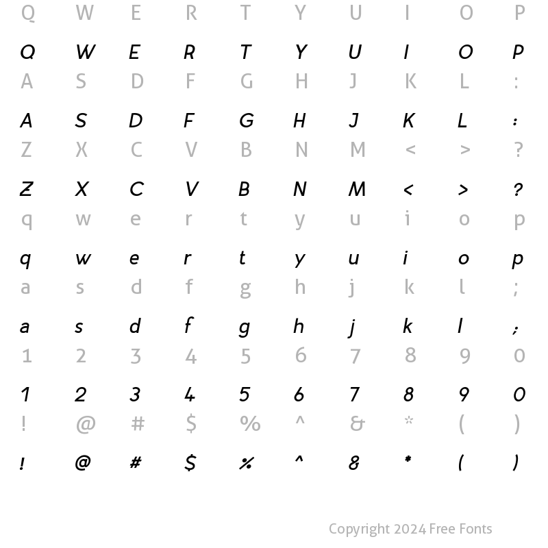 Character Map of Airfly Light Italic