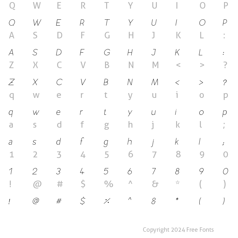 Character Map of Airfly Thin Italic