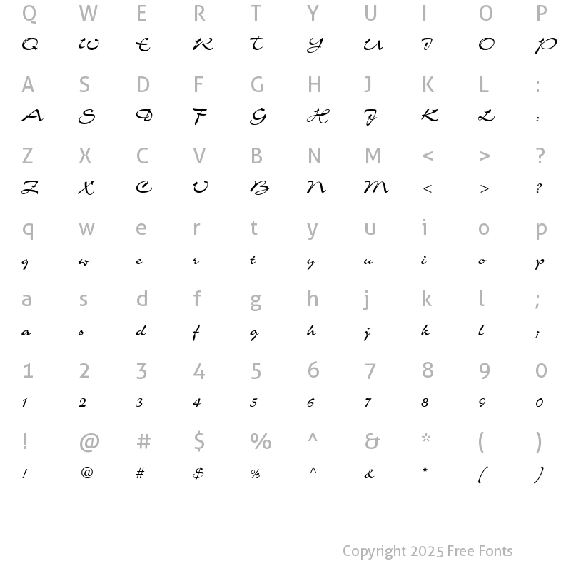 Character Map of Airfoil Script SSi Regular