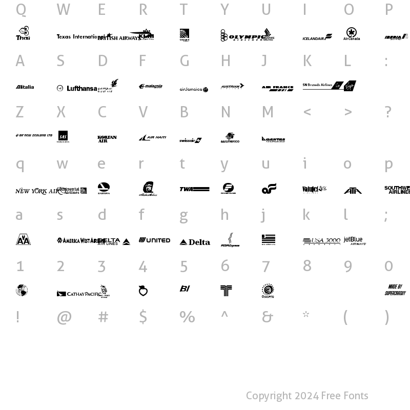 Character Map of Airline Logos Past and Present Regular