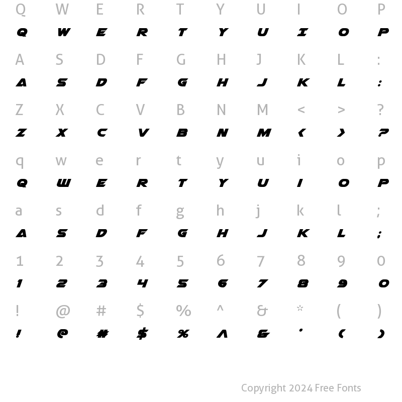 Character Map of Airstrike Bold Bold