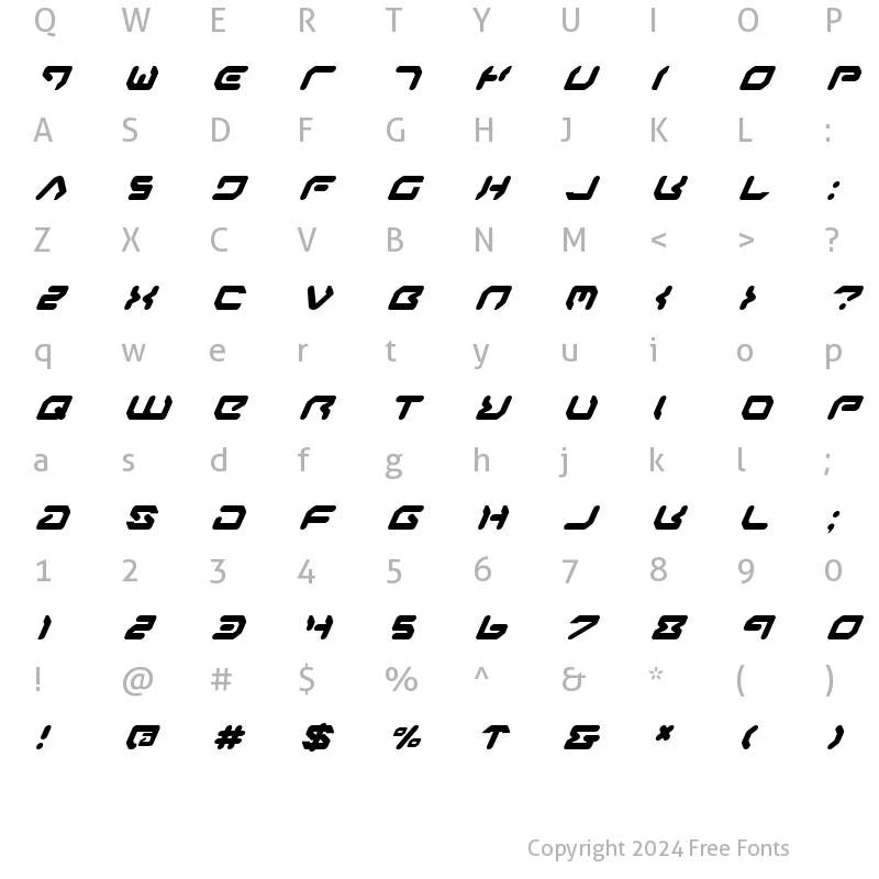 Character Map of Airstrip One Italic Italic