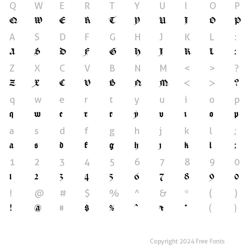 Character Map of AJ Quadrata Medieval Bold