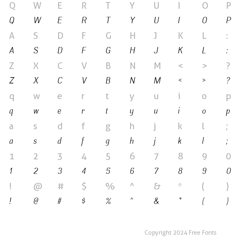 Character Map of Akazan Book Italic