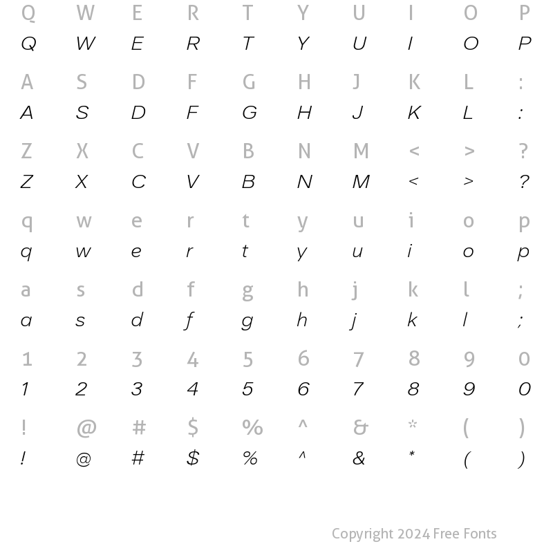 Character Map of Aksara Light Italic