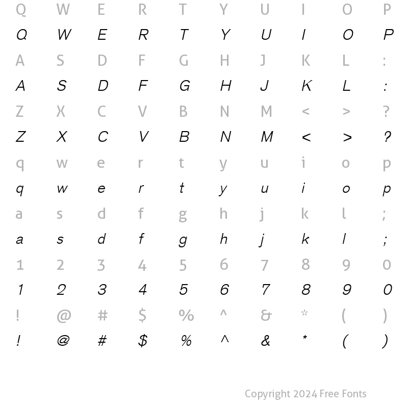 Character Map of Akzidenz Grotesk Light Italic