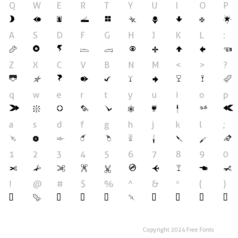 Character Map of A&L Dingbats 1 Normal