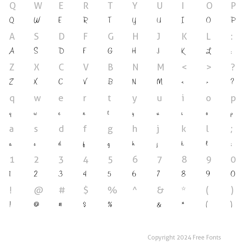 Character Map of AL Hurried Note Regular