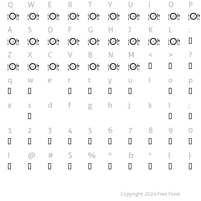 Character Map of AL Place Settings Letters Regular