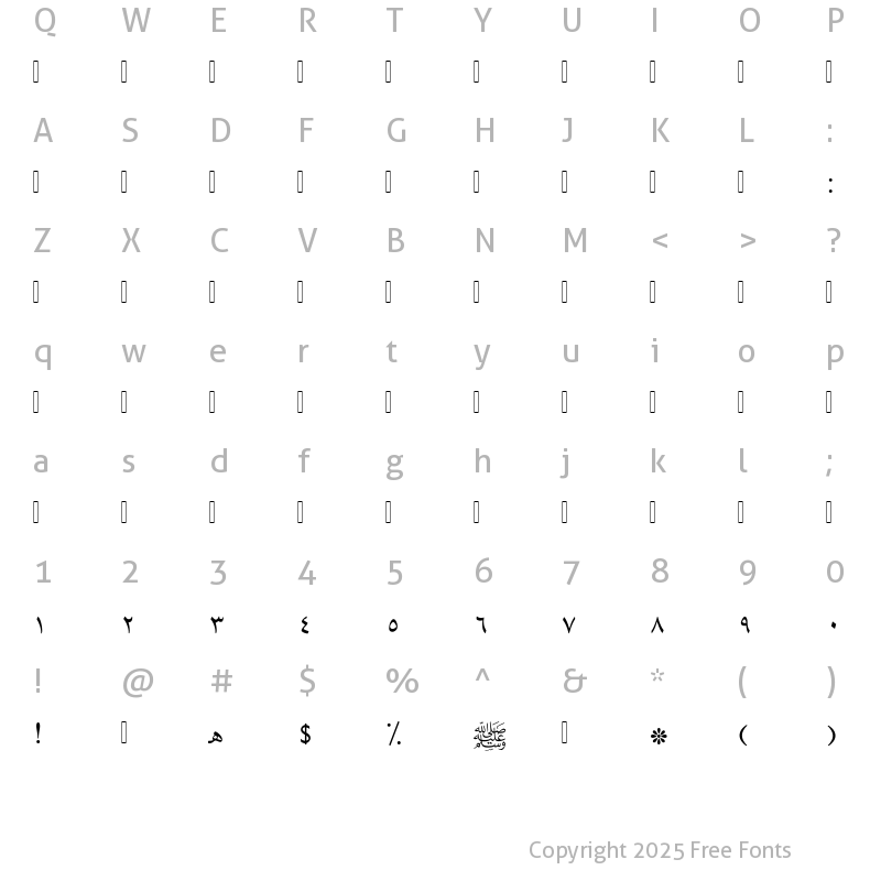 Character Map of Al-QuranAlKareem Regular