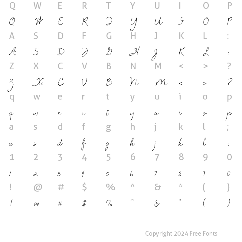 Character Map of AL Script Hand Regular