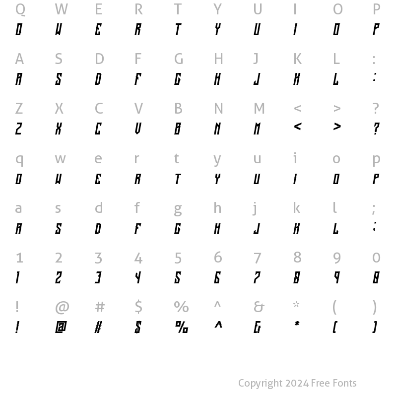 Character Map of Alardo Italic