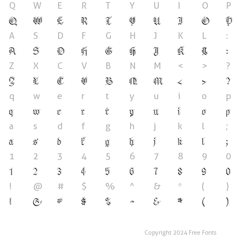 Character Map of AlbertBetenbuchExtrude Regular