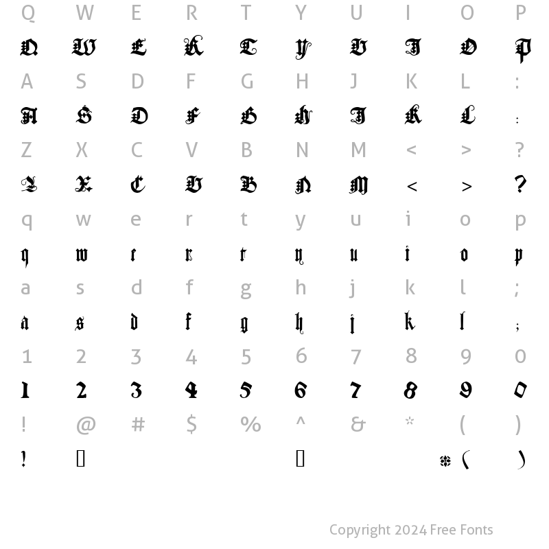 Character Map of Albrecht Durer Gothic Regular