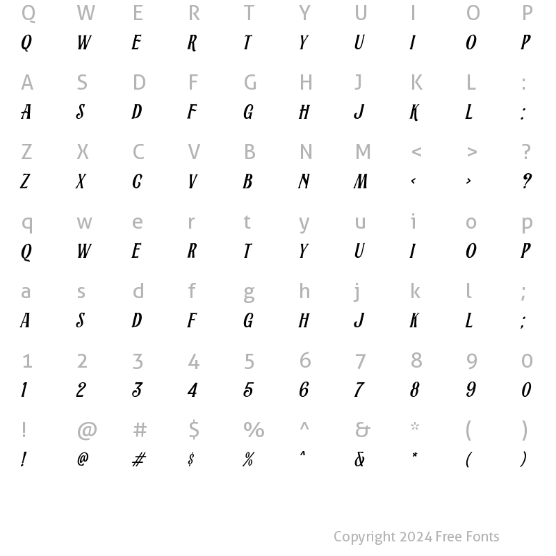 Character Map of Alburgone Slanted