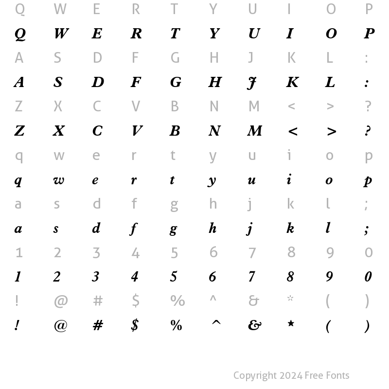 Character Map of Aldine 721 Bold Italic