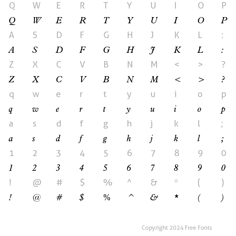 Character Map of Aldine 721 Italic