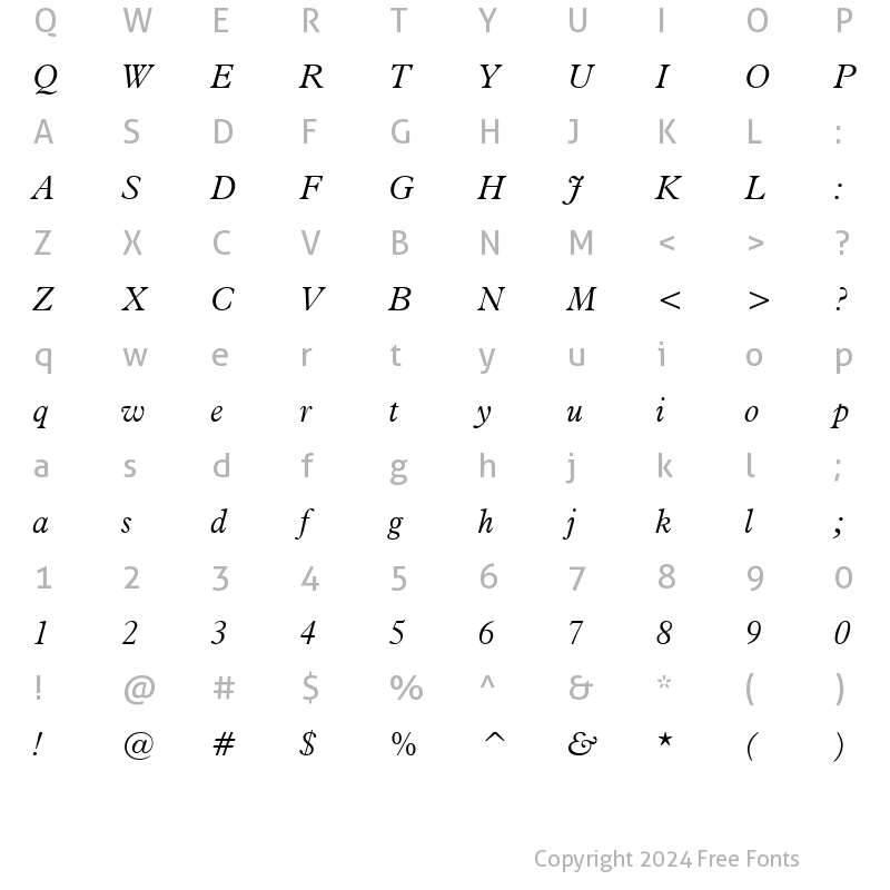 Character Map of Aldine721 Lt BT Light Italic