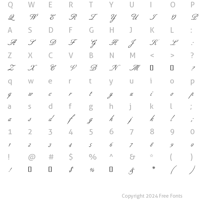 Character Map of AldridgeScriptSSK Regular