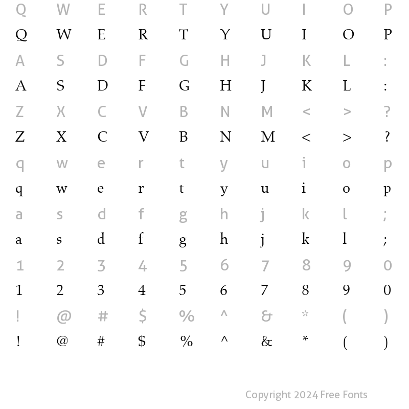 Character Map of Aldus LT Roman Regular