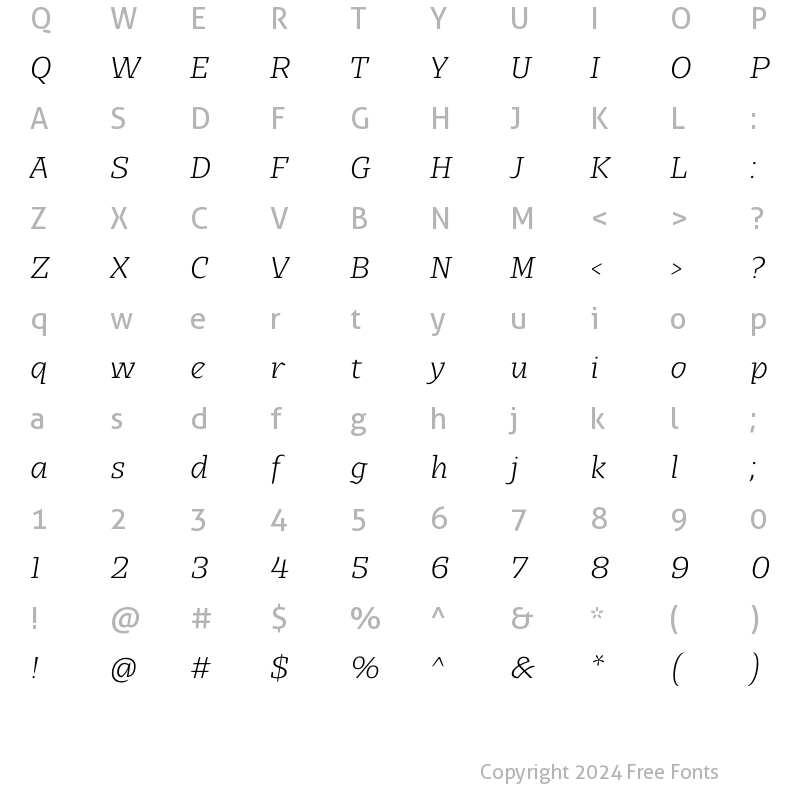 Character Map of Alebrije Book Italic