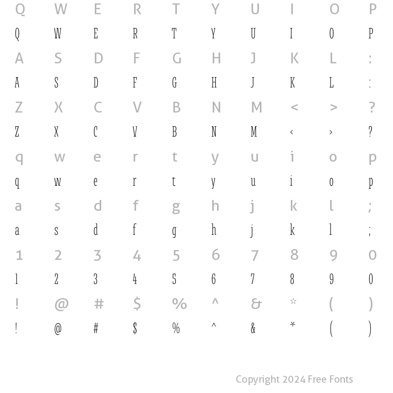 Character Map of Alebrije Condensed Book Regular